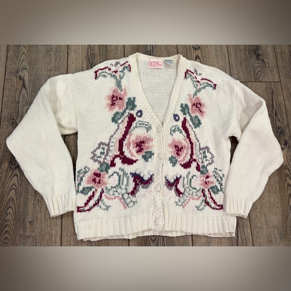 Vintage V.I. Petites Floral Ramie Cotton Cardigan Hong Kong Cottagecore Sz 8-10 - Picture 2 of 11